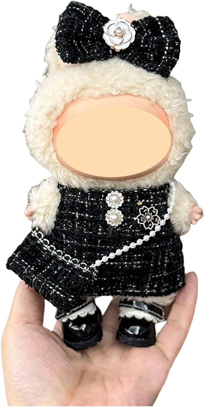 Black Bow Dress Clothes for Doll, Crochet Cloth Set for 17cm Dolls, Stylish Adorable Doll's Outfits Accessories