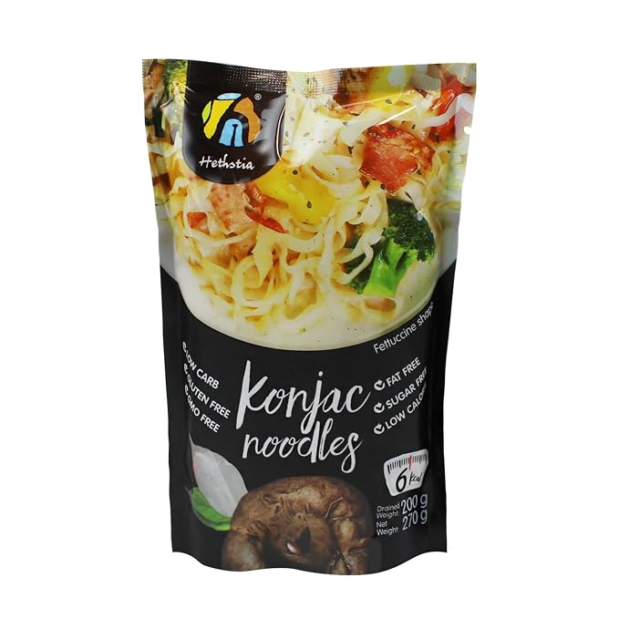 Hethstia Konjac Shirataki Fettuccine, Low Carb Pasta Alternative, 6 Pack | Keto Friendly, Vegan, Gluten Free, Sugar Free, Non Gmo, Low Calorie, Easy Preparation, Everyday Meal Solution