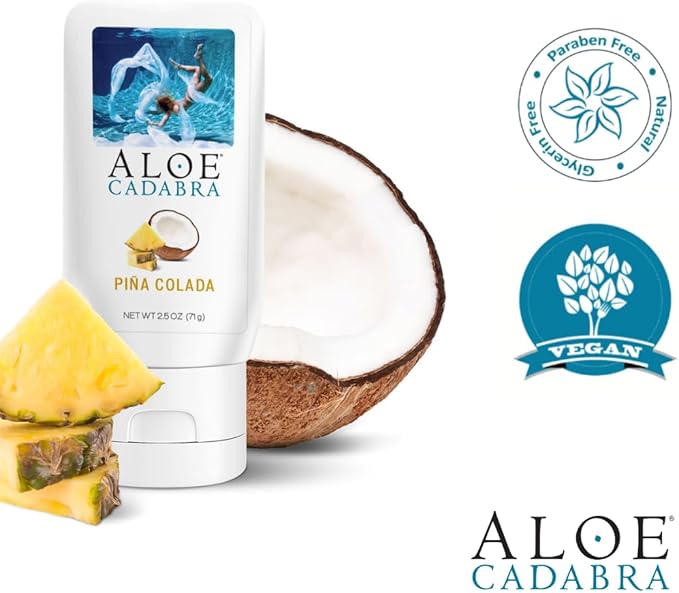 Aloe Cadabra Flavored Personal Lubricant & Vaginal Moisturizer, NSF Certified Organic Edible Aloe Lube for Men, Women & Couples, Non-Staining, pH Balanced, Toy Compatible (Pina Colada, 2.5oz, 1 Pack)