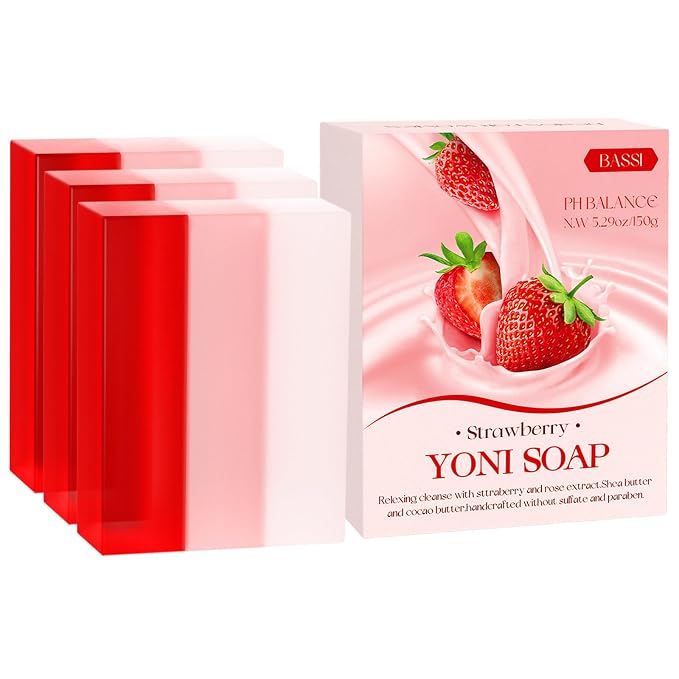2 Pack Yoni Soap Bars, Natural Vaginal Wash for Women Feminine Wash Vaginial Deodorants pH Balance, Eliminates Odor, Feminine Cleansing Bar Soap Vaginal Care Soap, Handmade Strawberry Body Soap
