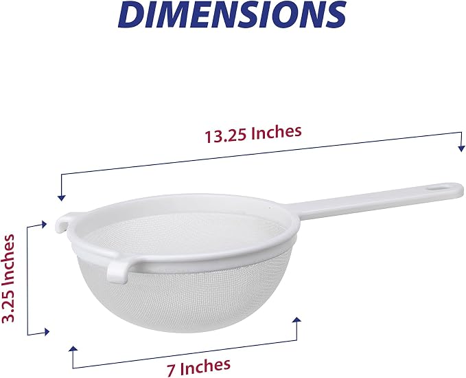 HIC Kitchen Double-Ear Fine Mesh Strainer, BPA-Free, 7-Inch, For Sifting Baking Ingredients, Straining, And Draining Soups, Stocks, And Sauces