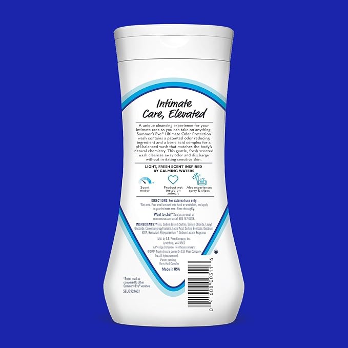 Summer's Eve Ultimate Odor Protection Feminine Cleansing Wash, Daily Intimate Wash, with Boric Acid Complex, pH Balanced, Removes Odor, 15 Ounce (Pack of 6)