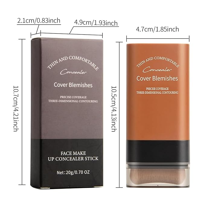 Flawless Face Foundation Stick,2-in-1 Long-Lasting Concealer Foundation Stick with Brush,Multi-Use Creamy Makeup for Dark Circles & Blemishes,Waterproof Thin Contour Sticks for Face Makeup (04#Wheat)