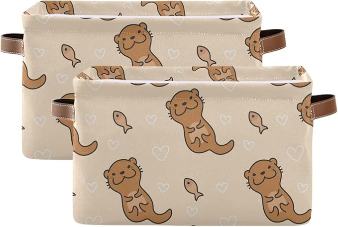 Aslsiy Storage Basket Cute Otter and Fish Nursery Bins Baby Box Canvas Clothes Shelf Basket Laundry Hamper Gift Basket for Home Dorm Closet 1 Pcs