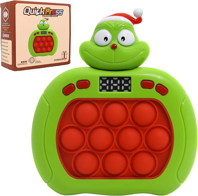 Quick Push Bubble Game,POP Toy Fast Push Game,Quick Push Pop Fidget Toys for Kids 3-12 Years Old,6 Game Mode Upgrades,Handheld Puzzle Games for Christmas,Sensory Toys (Christmas Green Monster)