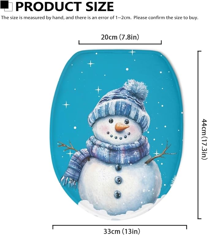 Blue Snowman Toilet Seat Cover,Elastic Edges Toilet Seat Covers for Xmas Bathroom Decoration Accessories,Machine Washable