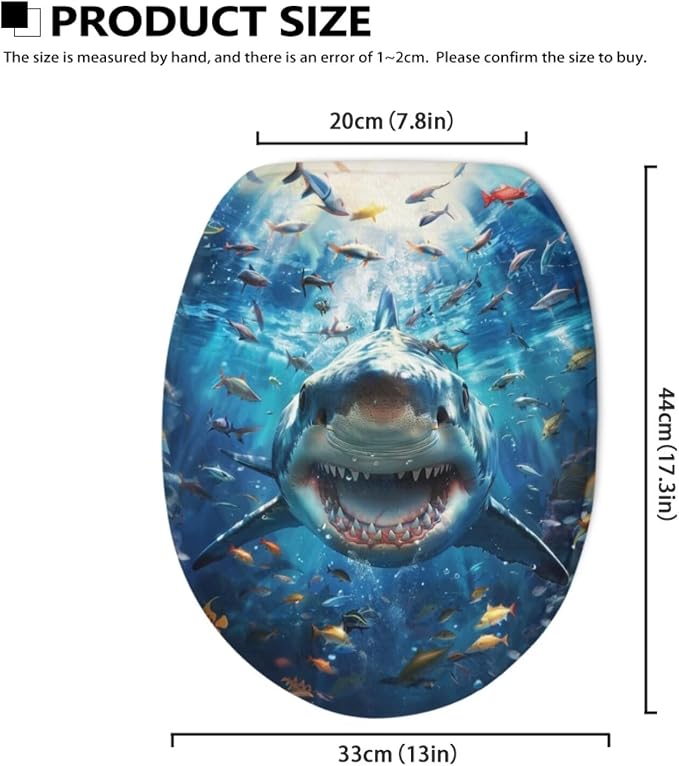 Ocean Shark Oblong Toilet Seat Cover Elongated Toilet Seat Cover Soft Toilet Seat Cover Machine Washable Blue Toilet Cover Seat Bathroom Decoration