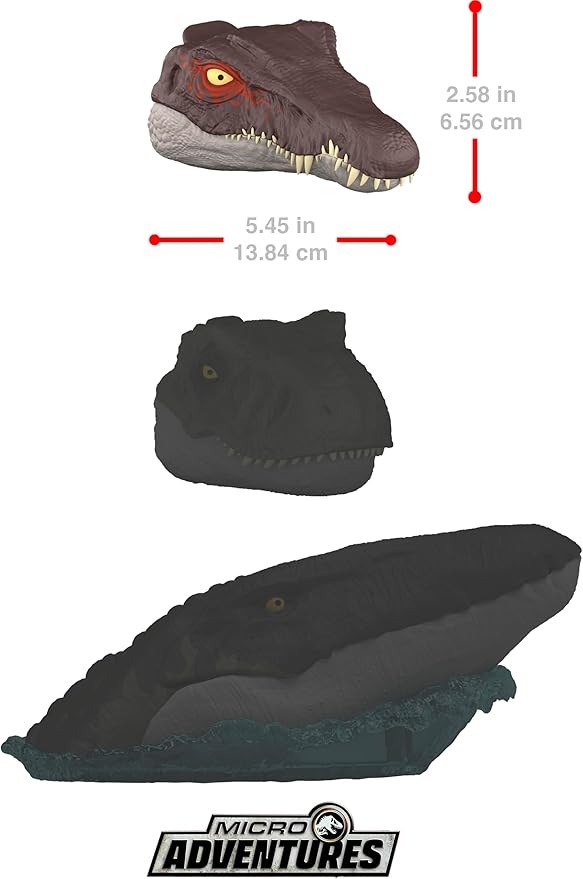 Mattel Jurassic World Rebirth Micro Adventure Playset, Spinosaurus Head Opens to 4 Interactive Features, 3 Micro Figures, Dinosaur Toy