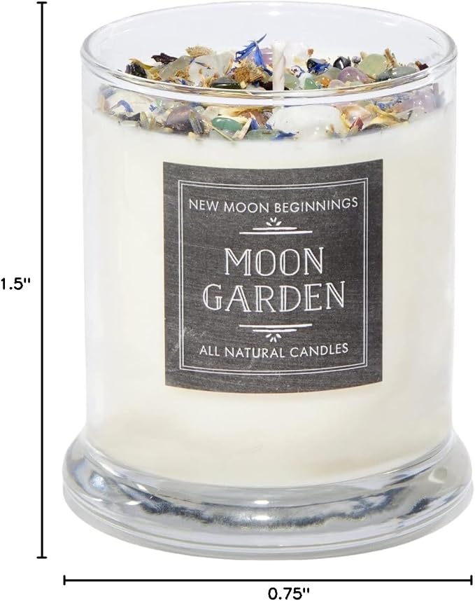 Moon Garden Candle by New Moon Beginnings - Soy Candle - All Natural Aromatherapy Crystal Candles - Intention Candle - Manifestation Candle - 12 oz Glass Jar