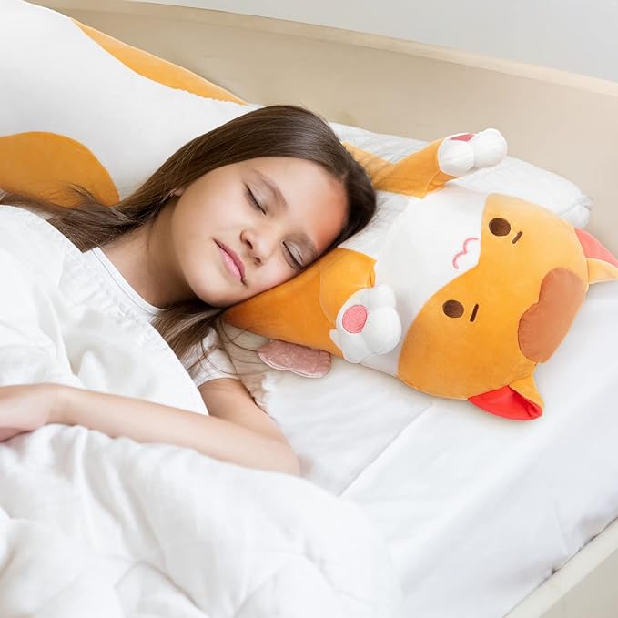 Long Cat Plush 5 Sizes, 120% Extra Filling Giant Plushness Kids Body Pillow, Kawaii Cute Brown Cat Stuffed Animals Plushies, Big Long Body Pillow Cat Plush Gift for Girls 20”