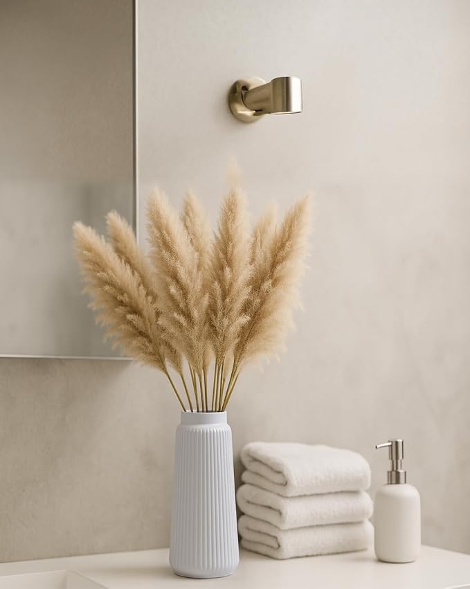 White Ceramic Vase, 8 Inch Conical Flower Vase with Narrow Mouth for Pampas Grass, Modern Tapered Decorative Vase for Home Decor, Living Room Table, Shelf