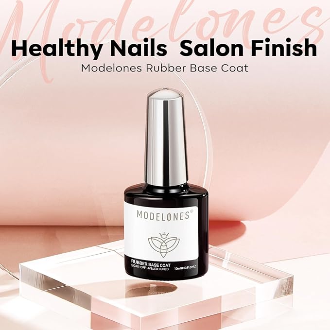 modelones Builder Rubber Gel Base Coat for Nails, Jelly Pink Rubber Base Gel Nail Polish for Strengthen Apex Building Extension Protect Weak Nails Long Last U V Manicure Gift for Women