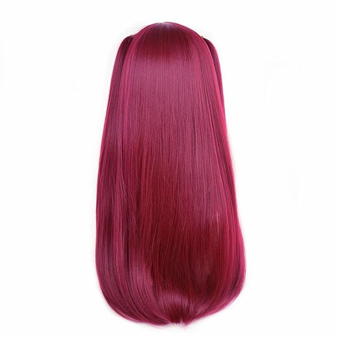 Anime Cosplay Wig Rose Red Long Straight Pigtails wig Halloween Party Costume Wigs
