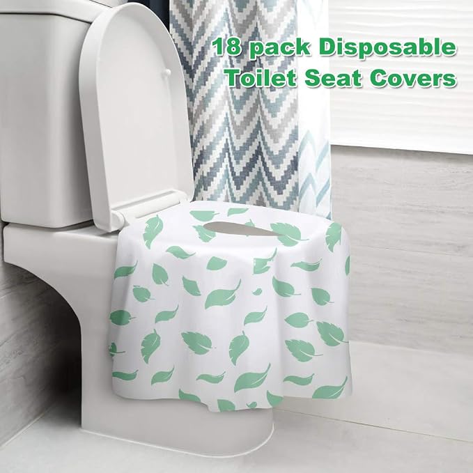 Toilet Seat Covers Disposable, Famard Extra Large Portable Potty Seat Covers for Toddlers, Soft and Waterproof Travel Potty Training Seat for Kids with Individually Wrapped (18 Packs) Green leaf