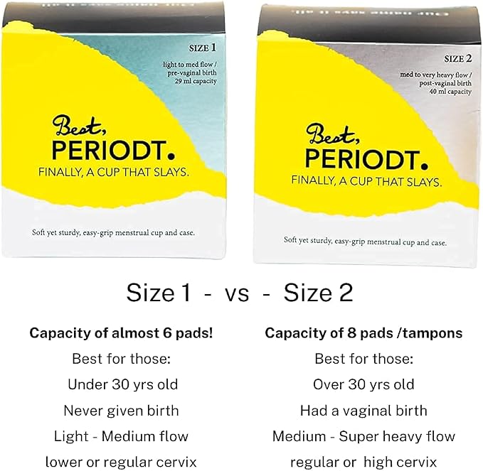 Best Periodt Menstrual Cup - High Capacity Soft Period Cup for Heavy Flow - 12 Hour Leak Free - Comfy & Easy to Use - Comes with Yellow Menstrual Cup Case - USA Made (Size 2)
