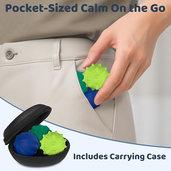 Magnetic Sensory Fidget Balls – 3PC Large Weighted Textured Silicone Stress Relief Toys for Adults & Teens with ADHD, Autism, Anxiety – Quiet Fidget Magnets for Desk, Travel, Office & Gifting