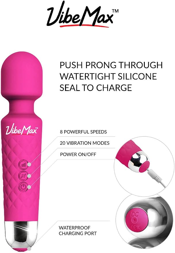 VibeMax Rechargeable Personal Massager - Powerful Multi Speed Vibration - Whisper Quiet - Waterproof - for Muscle Tension Relief - Pink