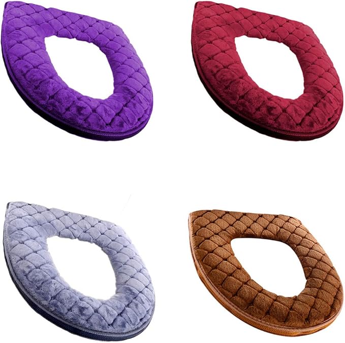 Toilet Seat Cover, Toilet Seat Cushion Warmer Washable Cover Pads with Zipper, Brown