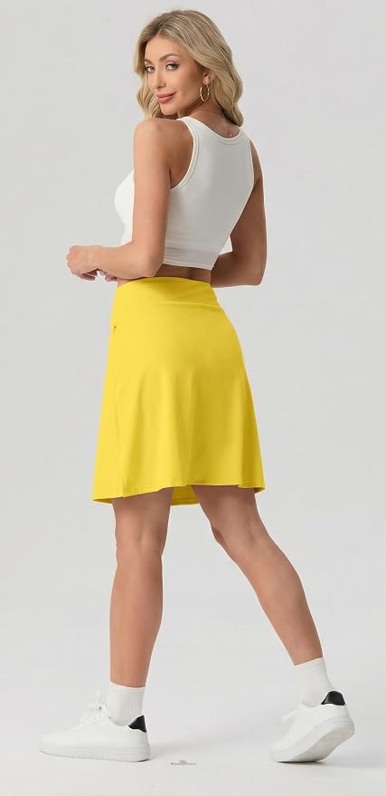 PrinStory 19" Tennis Skirt for Women Athletic Skort with Zipper Pockets | Workout Skort, Built-in Shorts, High Waisted, Split Hem, Knee Lentgh, Golf, Pickleball, Sports