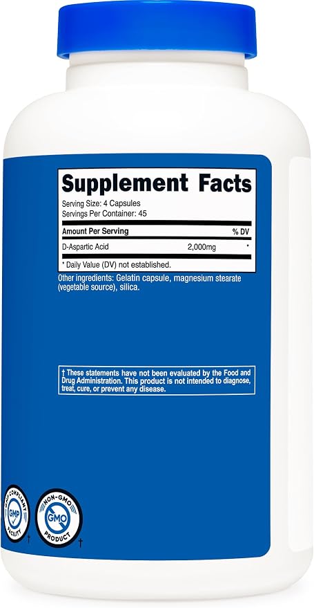 Nutricost D-Aspartic Acid (DAA) Capsules 2000mg Per Serving (180 Capsules) - Non-GMO Supplement