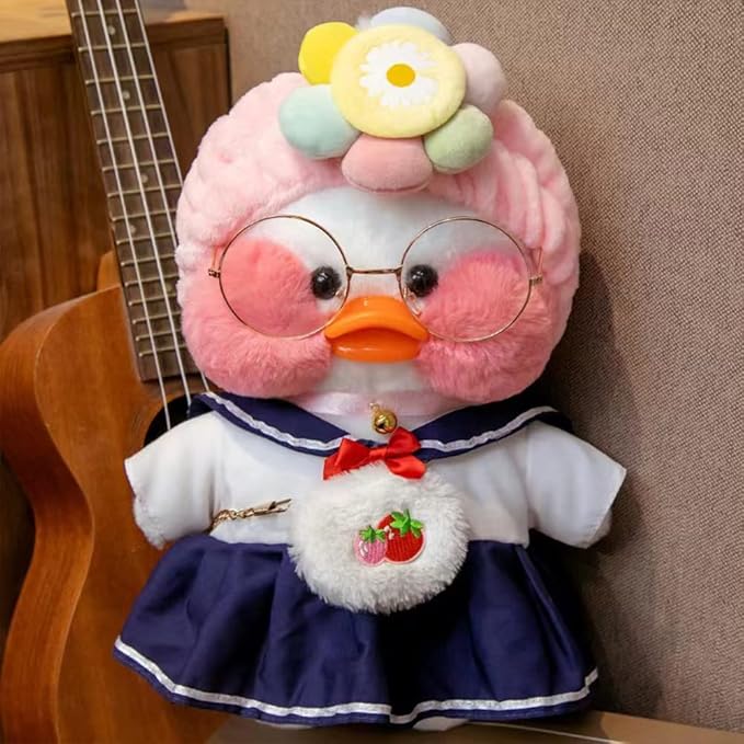 Duck Stuffed Animal Toy with 9 Outfits and Accessories to Match DIY Dress Up Clothes for Duck Plush Toy for Kids(12inch) (Pink Duck)