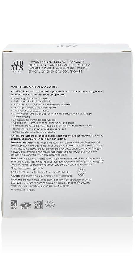AH! YES VM Vaginal Moisturizer for Vaginal Dryness (30 Applicators) | Water Based, Fast-Acting, Natural Gel Moisturizer, pH matched