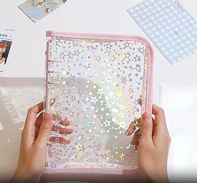 Kpop Photocard Binder with 6 Stickers Sheet & 50 Shinning Protective Card Sleeves Kpop Photocard Holder Book, A5 Binder Photocard Album 25 Inner Pages with 200 Pockets 6 Ring (Pink)
