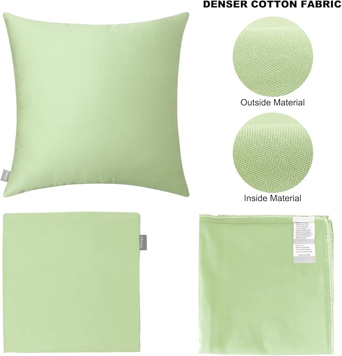 Thmyo 4-Pack 100% Cotton Comfortable Solid Decorative Throw Pillow Case Square Cushion Cover Pillowcase Sublimation Blank Pillow Covers(18x18 inch/ 45x45cm, Light Pea Green)