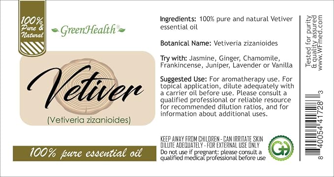 GreenHealth Essential Oil 15 ml – 100% Pure Essential Oil (Vetiver)