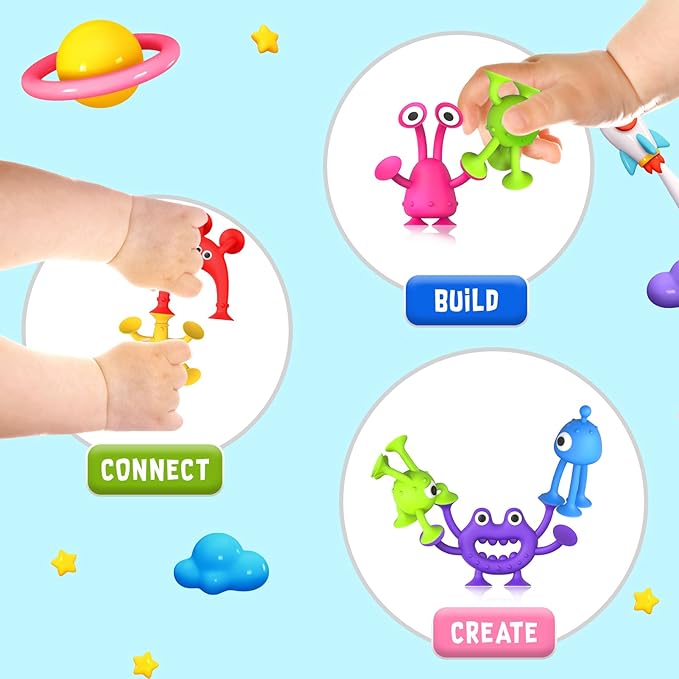 Baby Bath Toys Suction Toy: No Hole Bath Toy for Baby Toddlers - Kids Mini Sensory Fidget Suction Cup Toys for Boys Girls - Window Building Toy Gifts Easter Basket Stuffers Egg Fillers (Ages 3+)