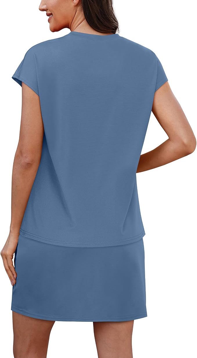 Sampeel Two Piece Skirt Sets for Women Summer Resort Wear Outfits Crew Neck Cap Sleeve Tops Tennis Skort with Pockets