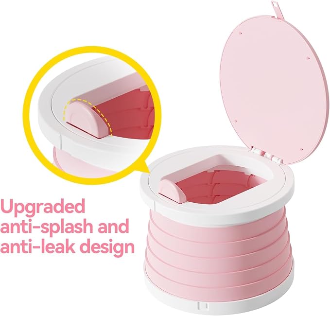 Portable Foldable Toddler Travel Potty - Medium Pink Potty Seat, Emergency Toilet for Car Camping Hiking, Lightweight Potty Chair for Indoor Outdoor Toddler Use (Pink)