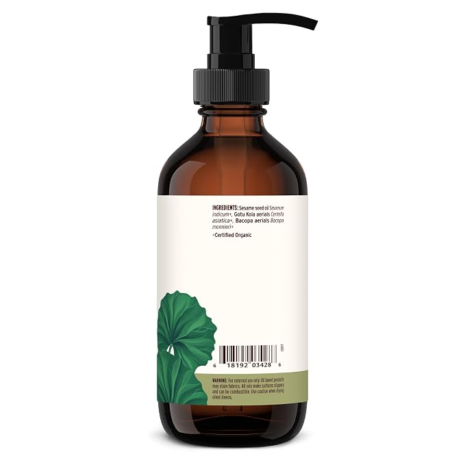 Banyan Botanicals Brahmi Oil with Sesame Base – Organic Ayurvedic Massage Oil with Gotu Kola and Bacopa – Calming Massage Oil for Focus & Relaxation – 8 oz – Non GMO Sustainably Sourced Abhyanga Oil