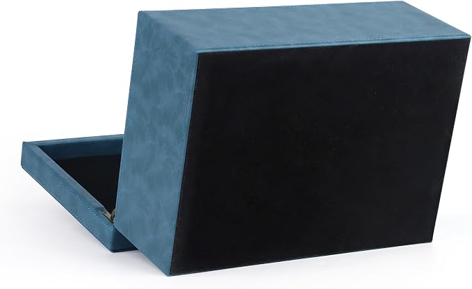 HofferRuffer Faux Leather Decorative Box, Large Wooden Structure Keepsake Box Accessory Organizer Jewelry Organizer with Hinged Lid, Storage Container for Home or Office (Blue)