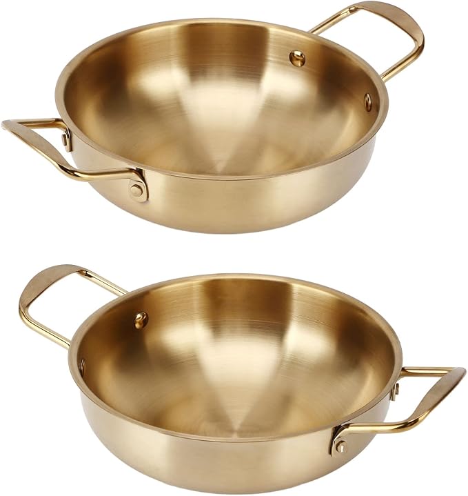 BestAlice Economy Mixing Bowl Gold Korean Ramen Noodle Pot with Handles Stainless Steel Everyday Pan Portable Kitchen Cooking Pot for Household(inner diameter 20cm)