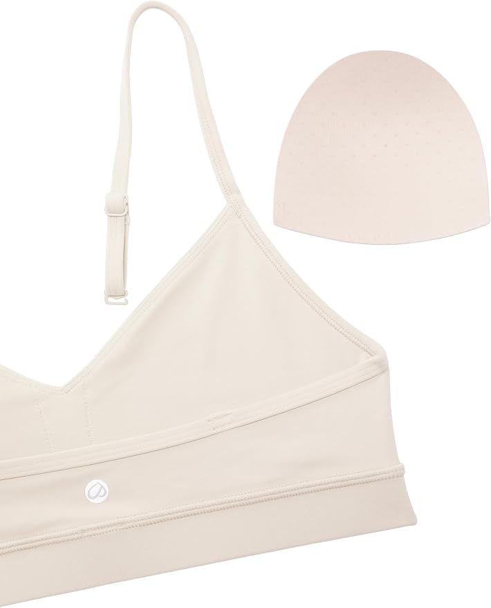 CRZ YOGA Butterluxe V-Neck Sports Bras for Women - Adjustable Thin Straps Padded Yoga Top Basic Wireless Camisole