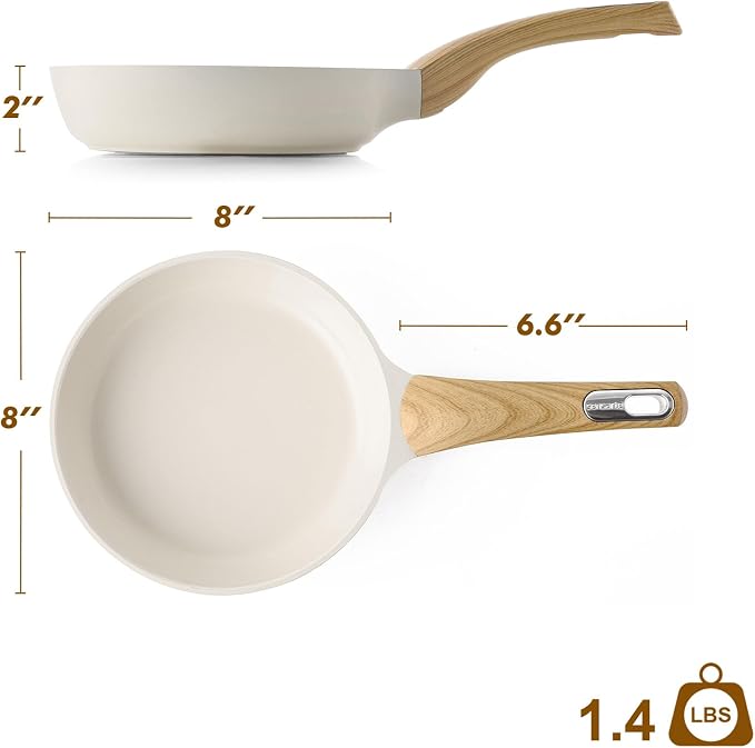 SENSARTE 8inch Ceramic Nonstick Frying Pan Small Skillet, White | Healthy Ceramic Coating Omelette Pan, Non-toxic Kitchen Cooking Chef's Pan, PFOA/PFAS/PTFE Free, Induction Compatible