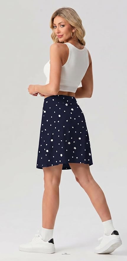 PrinStory 19" Tennis Skirt for Women Athletic Skort with Zipper Pockets | Workout Skort, Built-in Shorts, High Waisted, Split Hem, Knee Lentgh, Golf, Pickleball, Sports