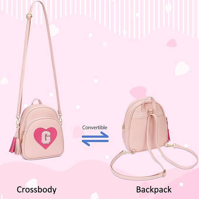 Valentines Day Gifts for Kids Gifts for Girls Little Girl Initial Mini Heart Backpack Purse Crossbody Bag with Tassel,Pink-G