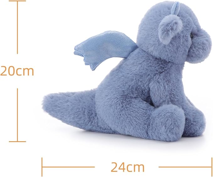 Apricot Lamb Dark Blue Dragon Stuffed Animals for Kids, Soft Cute Plush Toys for Baby Girl and Boy, 8 Inches