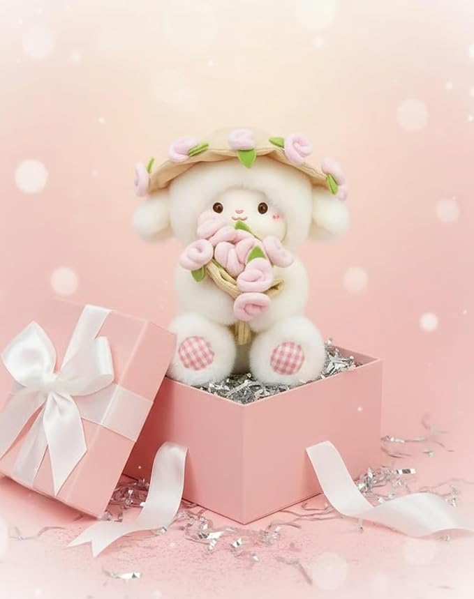 Baby Sheep Bouqet, Rose Bouquet Plush Sheep with Detachable Flower Hat, Rose Lamb - A Huggable Bouquet of Love, Adorable Sheeps Bouquet Plush, Emotional Support Plushie Gift for Christmas (Blue)