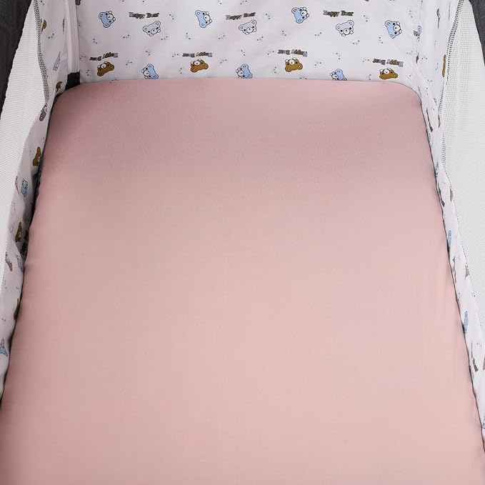 Stretchy Fitted Crib Sheets Set 2 Pack Portable Crib Mattress Topper for Baby Girl Boy,Ultra Soft Jersey Material, Light Purple & Pink