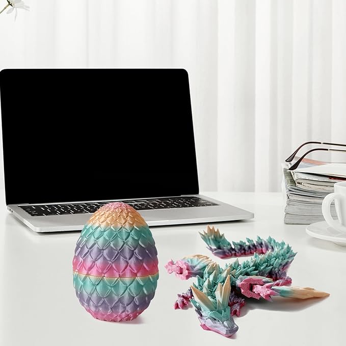 Pigmiss 3D Printed Dragon Eggs with Dragon Inside, Fidget Toy for Adults, Full Articulated Crystal Easter Eggs Decoration Gift (Rose-Winged Multicolor)