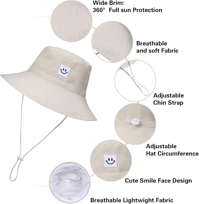 MaxNova Baby Sun Hat Smile Face UPF 50+ Toddler Bucket Hat for Boys Girls 0-7 Years
