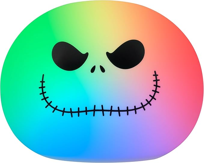 Disney Jack Skellington Squishy Light - Color-Changing Night Light for Kids & Adults, USB/Battery Operated Dimmable Lamp, Halloween & Christmas, Perfect for Bedroom, Playroom, Living Room (82503)