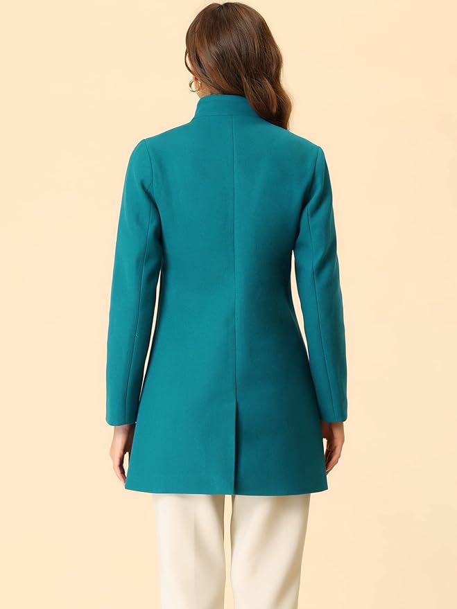Allegra K Women's Winter Overcoat Mid-Long Stand Collar Single Breasted Coat Outerwear