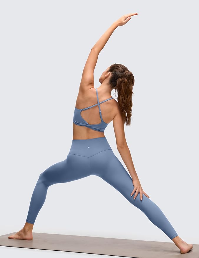 CRZ YOGA Butterluxe Twist Cross Back Sports Bras for Women - U Neck Padded Adjustable Spaghetti Straps Yoga Top