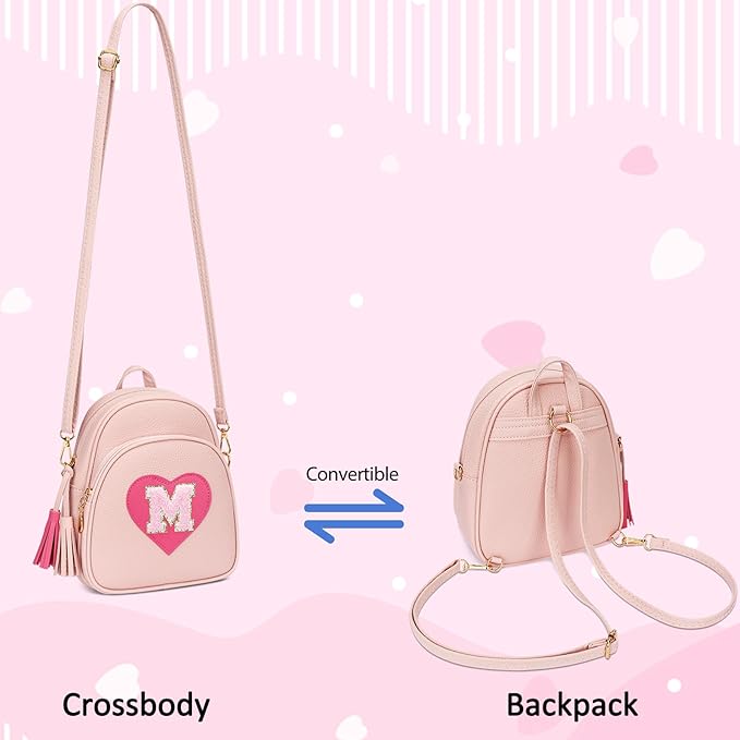 Valentines Day Gifts for Kids Gifts for Girls Little Girl Initial Mini Heart Backpack Purse Crossbody Bag with Tassel,Pink-M