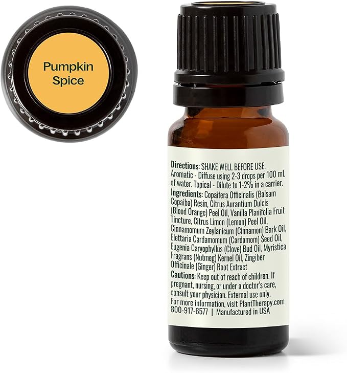 Plant Therapy Pumpkin Spice Fall Essential Oil Blend 10 mL (1/3 oz) Warm & Cozy Blend of Spices, Perfect Fall Scent, Mood-Boosting & Inviting