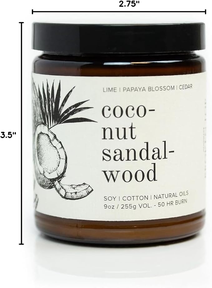 Broken Top Coconut Sandalwood Pure Soy Candle | 9 oz. | Lime, Papaya & Cedar. 50-Hour Burn Time. Natural Cotton Wick, Vegan, No Parabens, No Phthalates
